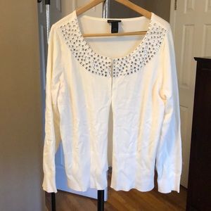 Lane Bryant Winter white and jeweled cardigan